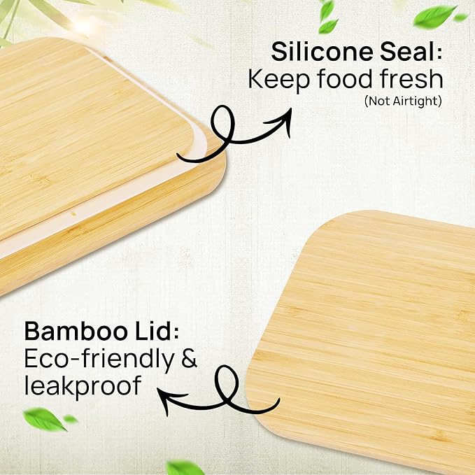 Vtopmart Glass Food Storage Containers with Bamboo Lids, 4 Pack Meal Prep Glass Containers Safe for Microwave, Oven, Freezer and Dishwasher, BPA Free