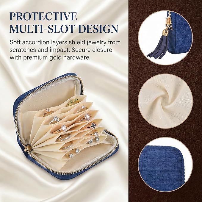 Vintage women's coin wallet jewelry storage bag, metal zipper multi-layer travel storage box, earrings, rings, necklaces, elegant storage bag, neutral Christmas and birthday gifts (Blue)
