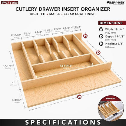 Rev-A-Shelf Natural Maple Right Size Utensil Insert Home Storage Kitchen Organizer 7 Compartment Drawer Accessory, 19 1/4" x 19 1/2", 4WCT-24SH-1