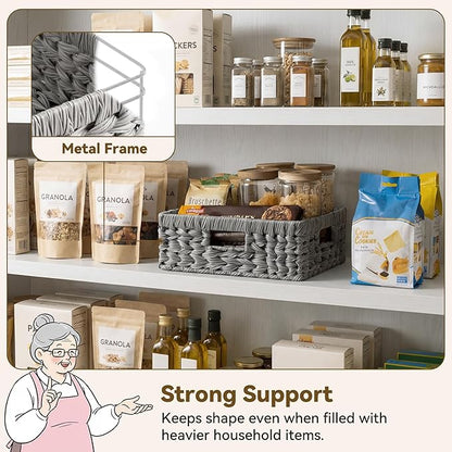GRANNY SAYS Wicker Basket for Organizing, Wicker Storage Baskets for Shelves, Woven Baskets for Pantry Storage, Rectangle Basket, Gray, 1Pack