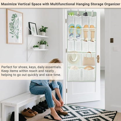 16 Pockets- Over Door Hanging Storage Organizer with 4 Kinds Pouch,Behind Closet Hanging Shelf Holder for Sock,Hat,Underwear,Travel Outfit,Shoes,Back of Door Space-saving Organization for Home,Dorm,RV