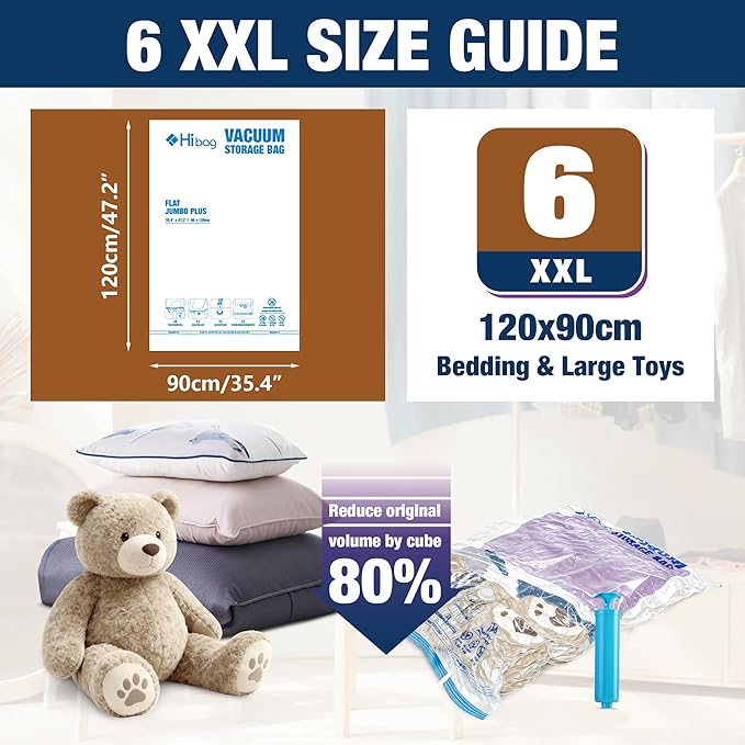 XXL Jumbo 47''X35'' Vacuum Storage Space Bags Extra Large for Blanket Bedding Comforters with Hand Pump (6 Pack)