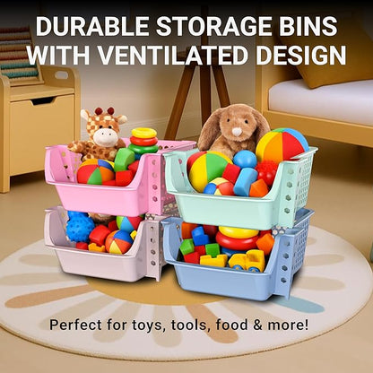 TidyFriend 4 Pack Stackable Storage Bins Open Front for Pantry Organizers and Storage, Plastic Storage Bins, Dorm Room Essentials, Pantry Storage for Snacks, Toiletries, and Small Essentials (Multi)