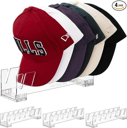 Vtopmart 4 Pack Hat Organizer Holder for Baseball Caps Storage, Clear Hats Display Stand Holds Up to 28 Caps for Closet, Dresser