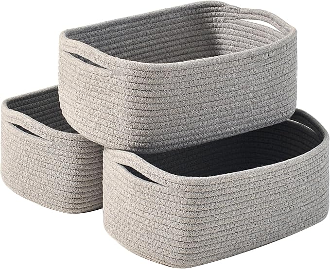 ICERZCZ Small Grey Baskets for Organizing, Gray Storage Basket for Shelves, Woven Baskets for Storage, Small Organizer Basket for Décor Gifts, 13"×8.5"×5.1" (3 Packs) Grey