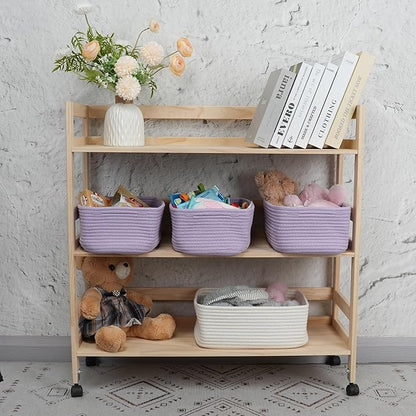 XUANGUO Small Woven Storage Baskets 12“X8”X5“ Decorative Rope Bins for Organizing Shelves, Closets, and Toys, Empty Gift Baskets, Cute Organizer Basket for Home and Office (purple, regular)