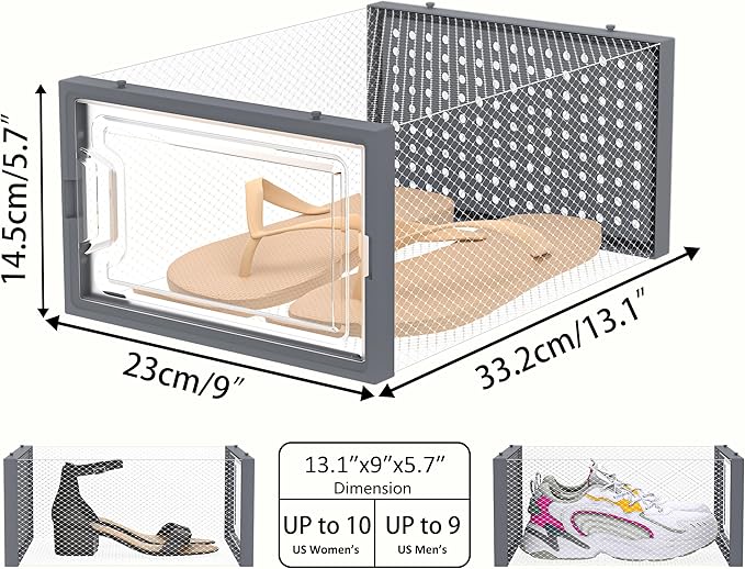 HOMIDEC Shoe Storage, 12 Pack Shoe Organizer for Closet, Shoe Boxes Clear Plastic Stackable Shoe Containers with Lids for Size 10