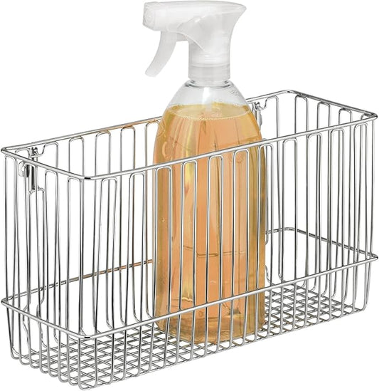 iDesign Classico Steel Wire Over-The-Cabinet Door Hanging Storage Basket - 5.2" x 11.4" x 13.4", Chrome