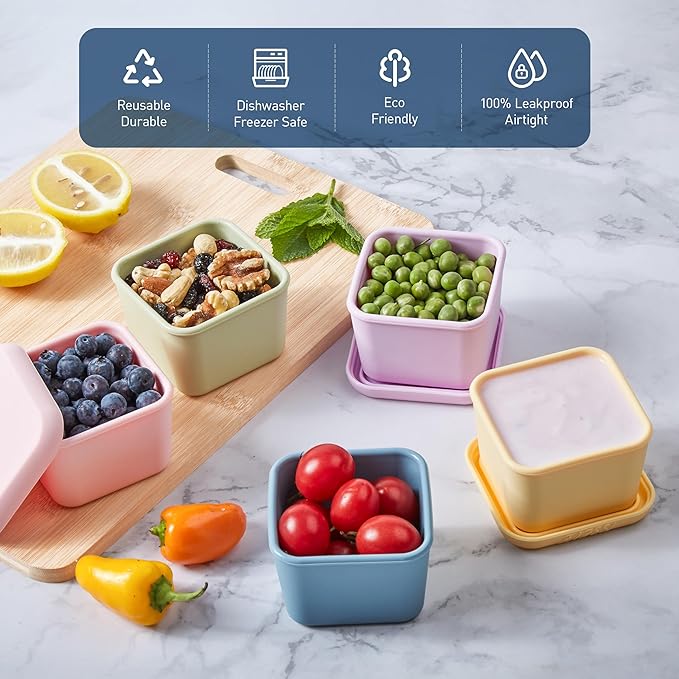 ISSEVE 6Pack 6oz Silicone Snack Containers for Kids, Reusable Small Containers with Lids, Leak Proof Silicone Food Storage Containers, Children Kids Lunch Box for Daycare, School, Travel