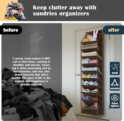 10 - Pocket Over - the - Door Hanging Shoe Organizers & Rack, Made of Sturdy 600D Oxford + Non - Woven Fabric, Space - Saving Storage for Shoes, Boots & More (Dark coffee color)
