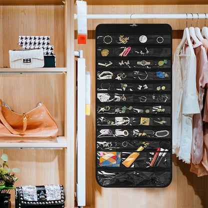 Bloss Hanging Jewelry Organizer With 90 Pockets,Earring Holder Organizer Storage For Valentine's Day Gift,Double-Sided Jewelry Holder for Earrings, Necklaces, Rings on Closet,Wall,Door(Black)