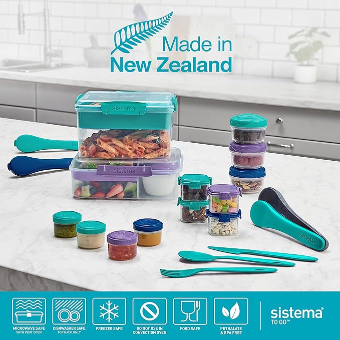 Sistema 4-Piece Salad Dressing and Condiment Containers with Lids for Lunch
