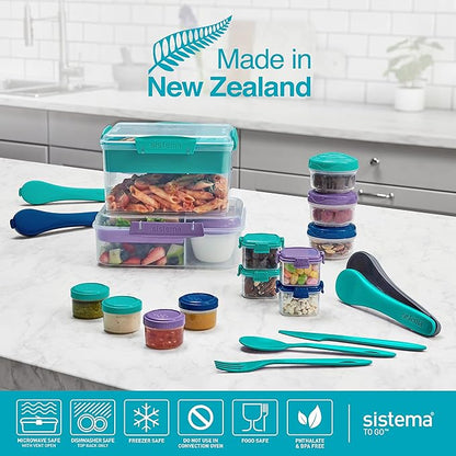 Sistema 4-Piece Salad Dressing and Condiment Containers with Lids for Lunch