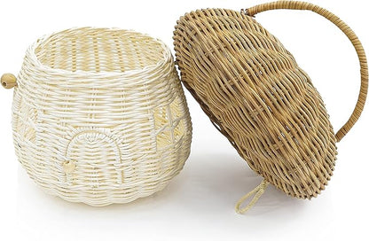 KOLWOVEN Mushroom Rattan Storage Basket with Lid - Mouse in a Box House- Small Doll house- Decorative Hand Woven Shelf Organizer Cute Handmade Handcrafted Gift Decoration Artwork Wicker (Natural)