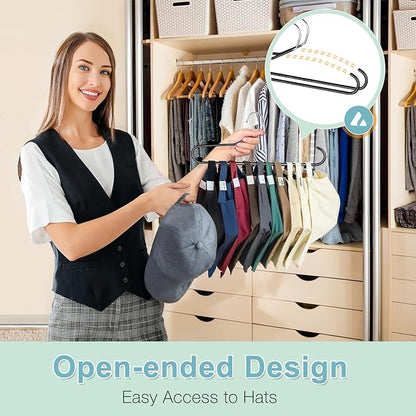 Hat Storage Organizer for Baseball Caps, Lomrsiul Non Slip PVC Coating Hat Rack Hangers for Closet Hat Holder Max 10 Hats Closet Organizers and Storage for Cap Purse Belt Tie Bra Black 4 Pack
