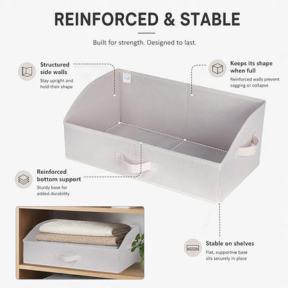 WUIKE 3 Pack Extra Large Closet Storage Bins with Handles, Fabric Trapezoid Storage Binsr for Organizing Clothes, Sheets, Blankets, White & Beige