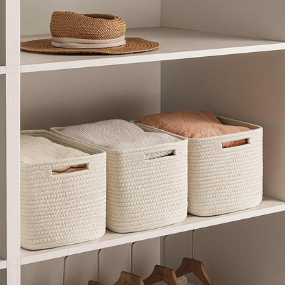UBBCARE 4 Pack Storage Baskets for Shelves, Baskets for Organizing, Cube Shelf Storage Bin with Handles, Woven Storage Basket, 13"L x 9"W x 7.5"H, Beige