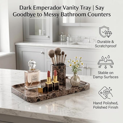 Dark Emperador Marble Vanity Tray for Bathroom Counter-12 X7 Decorative Tray for Perfume, Candles, Stone Jewelry Dish Tray