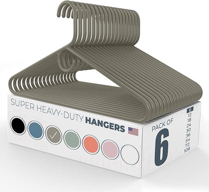 Super Heavy Duty Clothes Hangers 6 Pack – Made in the USA - 10lb Capacity, Thick Plastic Hangers for Pants, Coats, Jackets, Jeans and Adult Clothing – Gray