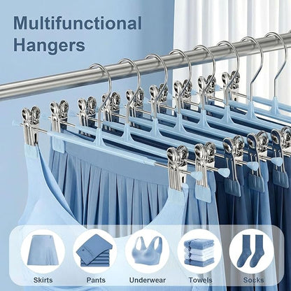 POZEAN Pants Hangers with Clips for Women 30 Pack, 12Inch Adjustable Heavy Duty Skirt Hangers, Space Saving Non-Slip Shorts Jeans Trousers Clothes Hangers, Blue
