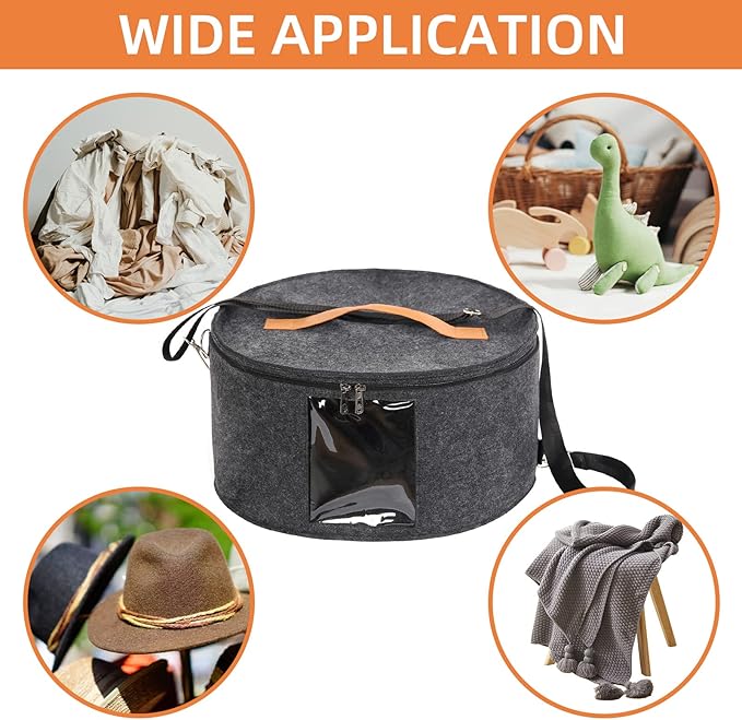 Hat Box, 15.7x7.8x15.75in, Foldable Storage Box with Lids for Women & Men, Travel Hat Boxes for Storage, Dark Gray