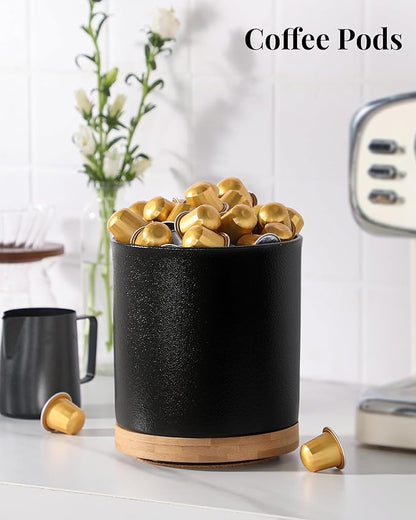 LoeJan 360° Rotating Ceramic Utensil Holder for Kitchen Countertop – Cooking Utensil Crock Organizer with Non-Slip Cork Base for Farmhouse Kitchen Decor, Textured Black