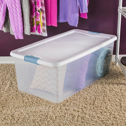 Sterilite 4-Pack Latching Box, Under Bed Storage Bins with Lids, Clear Plastic, 106 Quart - Heavy-Duty Organizing Containers for Closet, Bathroom, and Office