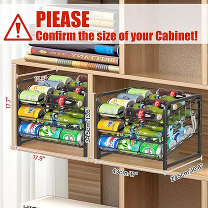 6-Tier Stackable Soda Can Rack Organizer for Pantry, Adjustable Can Dispenser Holds Up to 60 Cans, with 12 Hooks, Can Storage Holder for Various Ounces of Canned Food Soda Drinks, Black, 2 Pack