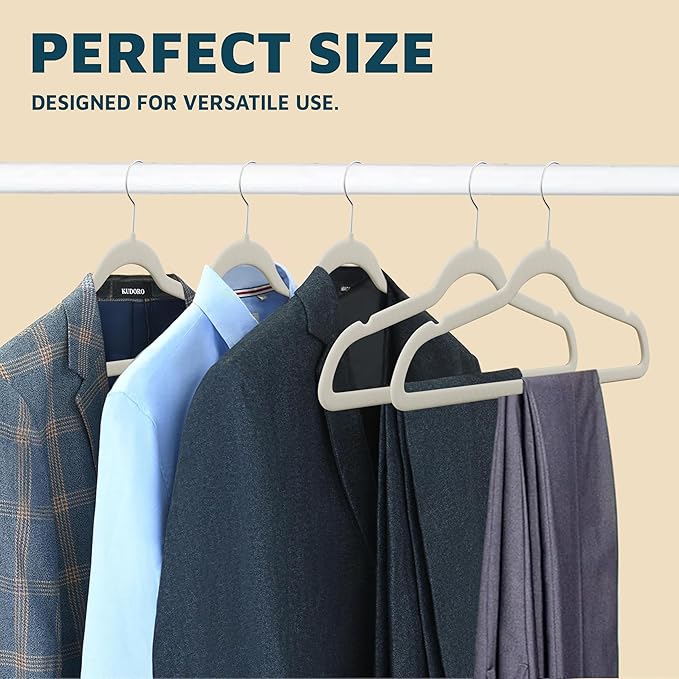 Lifemaster Velvet Clothes Hangers – with 360 Degree Swivel Hook and Non-Slip Shoulder Notch, Holds Up to 10 lbs, Heavy Duty Hanger Set, for Organizing Suit, Dress, Coat, and Clothes, Pack of 5, Ivory