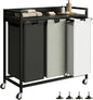 Herture Laundry Hampers with Shelf, Laundry Basket 3 Section, Laundry Sorter with Pull-Out Removable Large 3 Color Bags and Movable Wheels, Metal Frame, 3 x 15.87 Gallons (60L), Black PF04XLK
