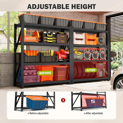 60" W Garage Shelving Heavy Duty, 5000lbs 4-Tier Metal Adjustable Garage Shelves, Storage Shelves for Warehouse, Pantry, Basement, 60" W X 20" D X 79" H (Black, 60x20x79)