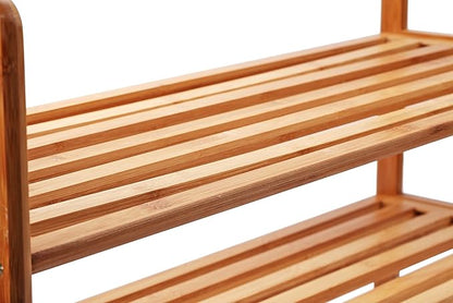 Mosa Natural Bamboo 2-Tier Shoe Rack (27.6" X 10.2" X 15.7"), Wood Shoe Shelf Wooden Shoe Storage Organizer