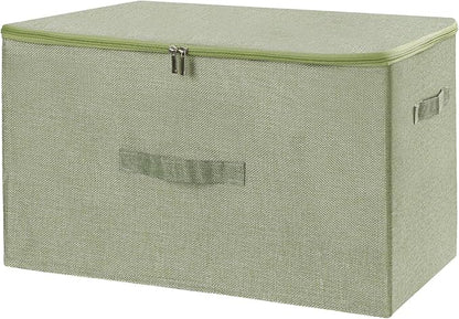 ANMINY Storage Bins with Zipper Lids 51.9 Qt Lidded Fabric Storage Boxes Baskets Cubes with Handles Collapsible Washable Cotton Linen Closet Shelf Clothes Organizer - Green, Extra Large