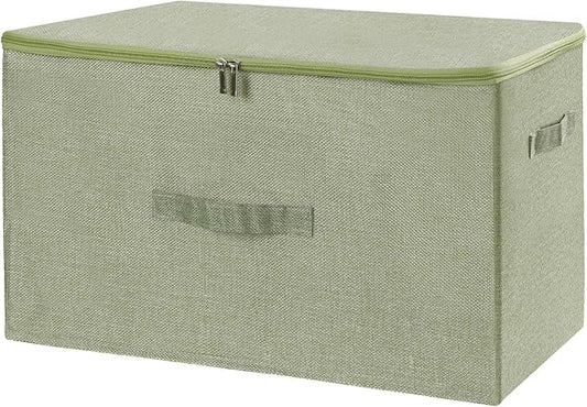 ANMINY Storage Bins with Zipper Lids 51.9 Qt Lidded Fabric Storage Boxes Baskets Cubes with Handles Collapsible Washable Cotton Linen Closet Shelf Clothes Organizer - Green, Extra Large