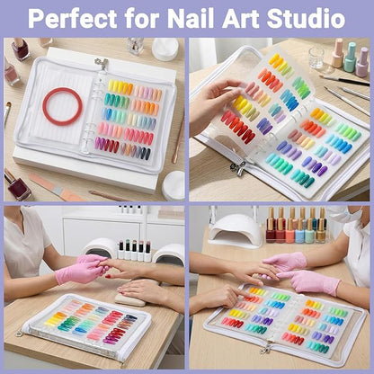 Segbeauty Press On Nails Design Book with A5 Zipper Binder, Sample Nail Polish Holder Organizer Case with 240 Fake Nails, Insert Pages for Accessories, Sample Swatches for Nail Art Salon, White