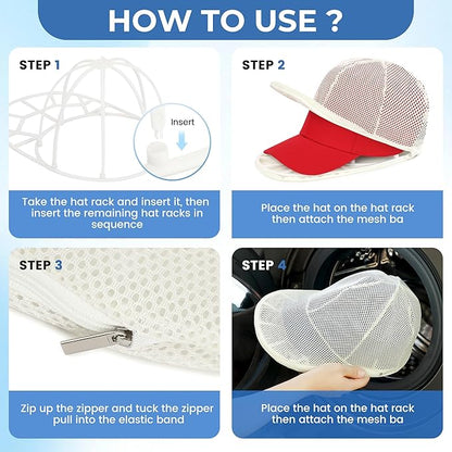 Hat Washer Cage for Baseball Caps, Hat Cleaner for Washing Machine & Dishwasher, Fits Adult & Kids Hats Baseball Cap Washing Cage, Cap Cleaner with Frame Cage and Mesh (1Pack White)