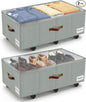 Under Bed Storage with Wheels,Underbed Storage with Sturdy Sidewalls/Bottom, Clear Cover, Label and PU Handle, Rolling Under Bed Drawers for Clothes, Shoes, 11 Inch Height,Grey, 2 Pack
