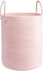 Woven Cotton Rope Laundry basket-15”X20” Laundry Hamper-Rope Storage Basket for Dirty Clothes, Toys and Blankets Perfect for Bathroom, Baby nursery and Living Room Storage (pink)