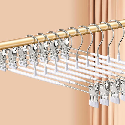 Pants Hangers with Clips for Women 20 Pack 16Inch Adjustable Heavy Duty Space Saving Skirt Hangers Non-Slip Trousers, Jeans Clothes,Shorts White