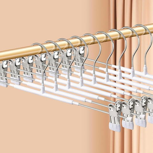Pants Hangers with Clips for Women 20 Pack 16Inch Adjustable Heavy Duty Space Saving Skirt Hangers Non-Slip Trousers, Jeans Clothes,Shorts White