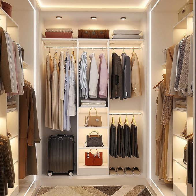 Besiost 48" Closet Organizer System, 4FT Closet System for Small Closets with 4 Hanging Rods & 3 Shelves, 80"H Small Closet Organizers and Storage for Bedrooms, Cloakrooms, White