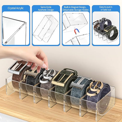 Belt Organizer, KDSKSC 6 Pack Acrylic Belt Storage Holder with Magnet, Detachable Storage Belt Container Clear Display Case for Closet and Drawer Belts Tie Bow Tie