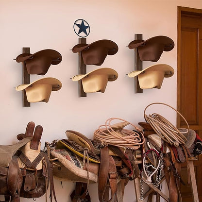 P-ALADIN Cowboy Hat Holder, Cowboy Hat Rack for Wall, 6-Piece Wall-Mount Western Hat Organizer with Wooden Board – Storage Hat Holder Organizer
