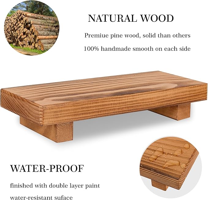 Bathroom Counter Organizer Wood Pedestal Stand Farmhouse Decorative Tray Soap Holder for Kitchen Decor, Small, Brown