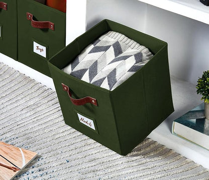 DECOMOMO Storage Cubes, 13x13x13 Storage Cube Bins with Labels, Fabric Organizer Bins (13" / 6pcs, Olive Green)