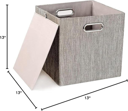 Posprica 3X Thicker Fabric Storage Cubes 13 inch Collapsible Storage Bins for Organization, Cubby Storage Baskets for Organizing Shelf Cabinet Bookcase Boxes, Set of 4, Coffee