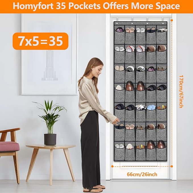 homyfort 35 Pockets Over the Door Shoe Organizer, Hanging Door Shoe Rack for Closet, Large Shoe Storage Holder Zapateras Organizer for Shoes (Black)