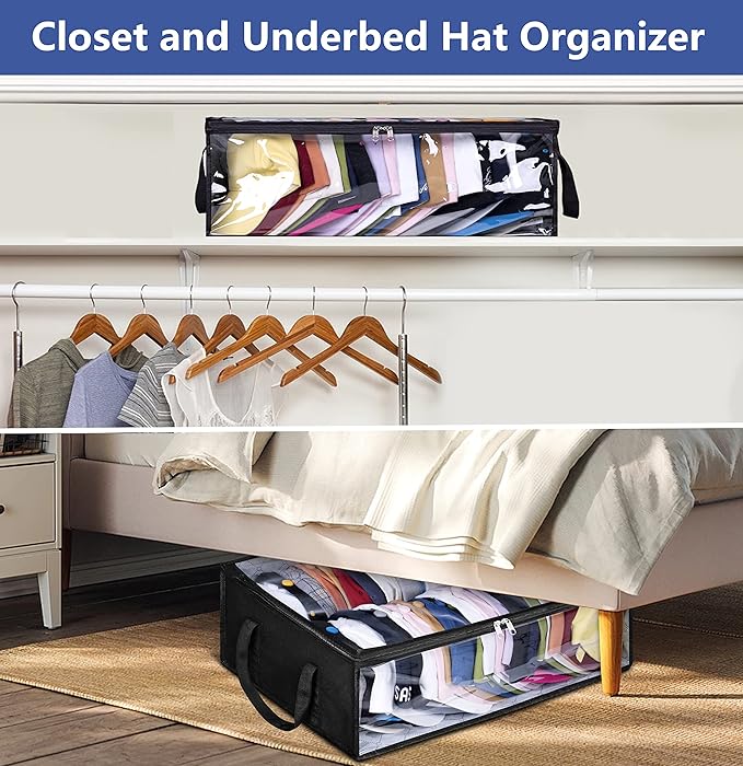 AOODA Wide Hat Storage for Baseball Caps, Large Capacity Hat Organizer for Closet Cap Holder Holds up to 40 Snapbacks, Black