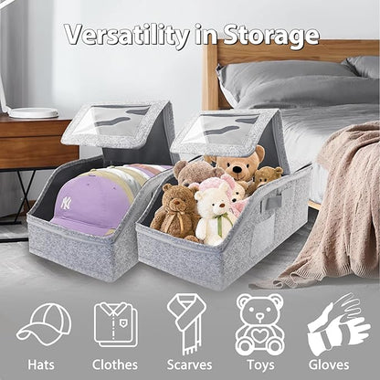 Stackable Hat Storage for Baseball Caps, Holds up to 30 Caps with Cardboard, Hat Organizer for Women & Men, 2 PCS Hat Storage Boxes for Closet, Spotted Gray