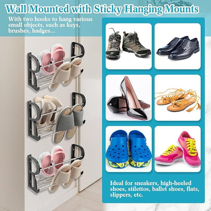 Ziliny 6 Pieces Wall Mounted Shoe Rack with Sticky Hanging Mounts Hanging Wall Shoe Storage Organizer Holder Shelf Hanger for Closet Door(15.7 x 8.7 x 4.3'')